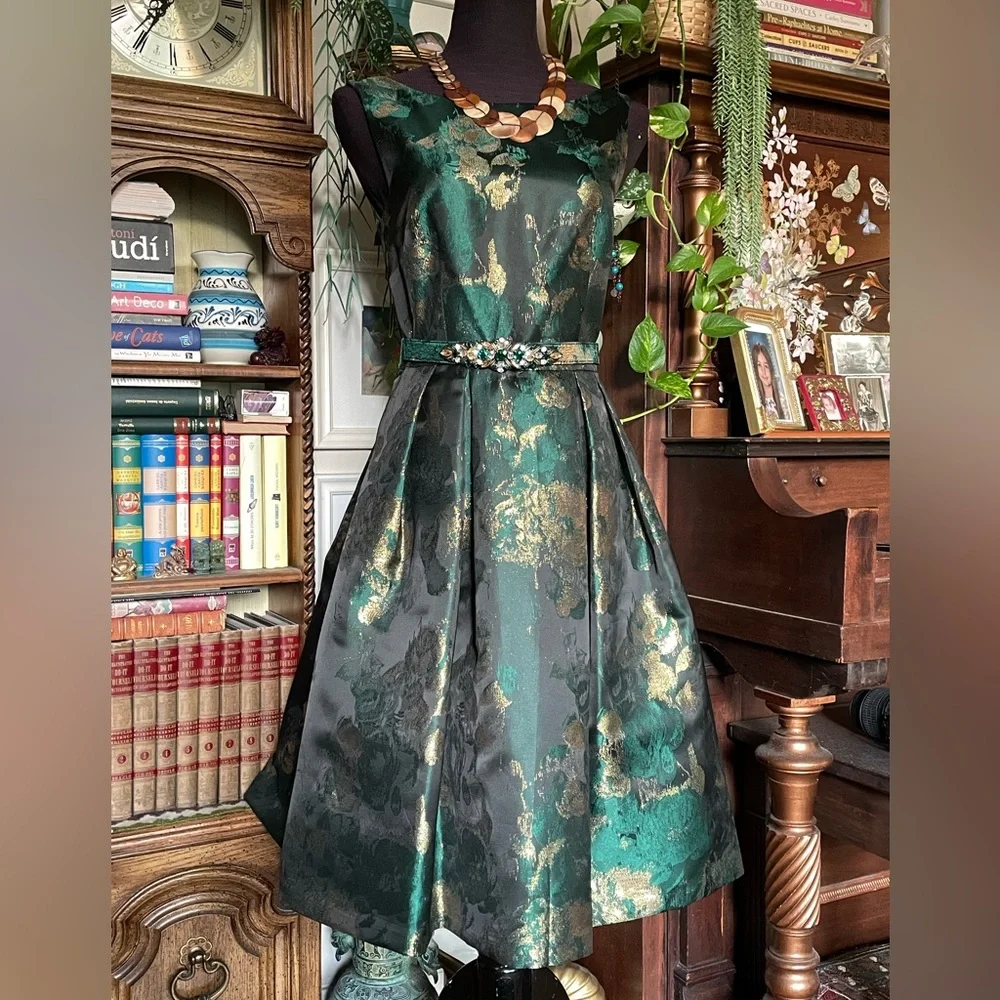 Eliza J Green and Gold Floral Midi Dress - Picture 9 of 10